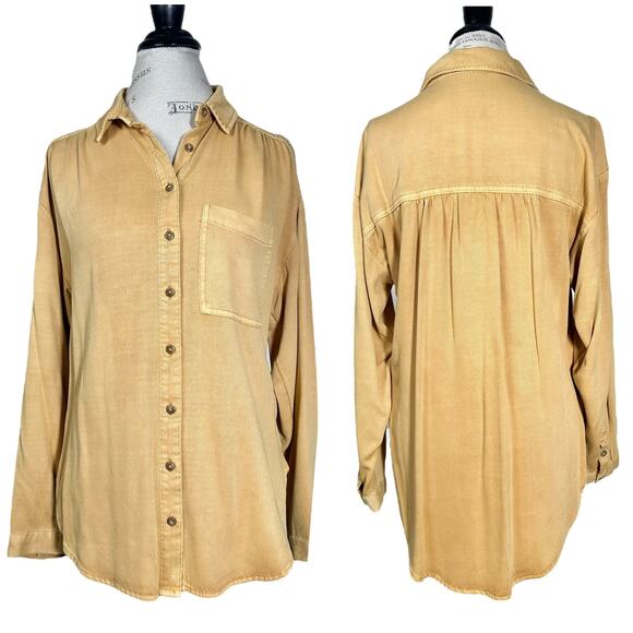 Pilcro | Women | Marigold Ribbed Relaxed Oversized Button Up Shirt | Small - Picture 1 of 11